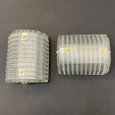 New Italian Organic Modern Crystal Molded Pattern Murano Glass Brass Wall Lights