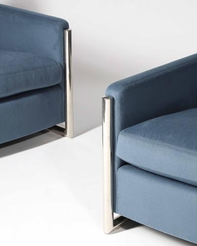 Newly Upholstered Alpaca and Steel Armchairs Italy c 1960