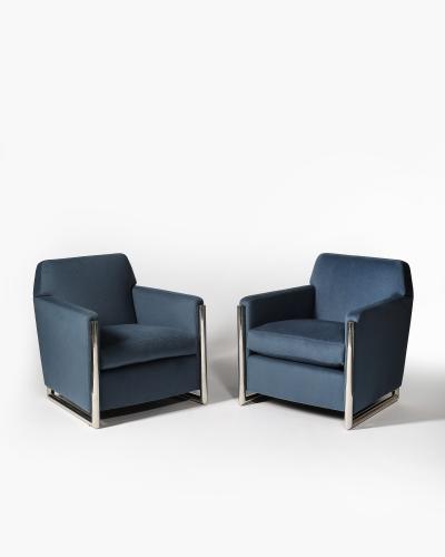 Newly Upholstered Alpaca and Steel Armchairs Italy c 1960