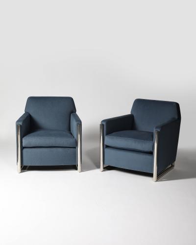 Newly Upholstered Alpaca and Steel Armchairs Italy c 1960