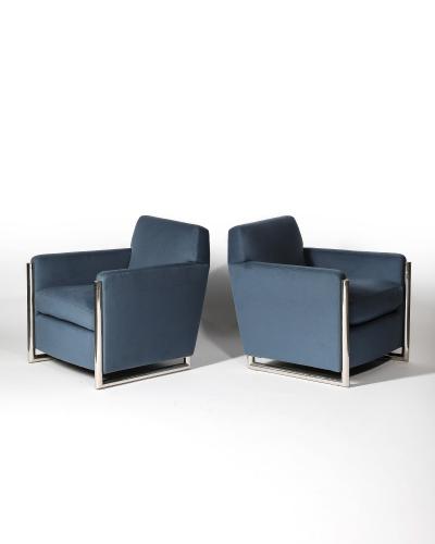 Newly Upholstered Alpaca and Steel Armchairs Italy c 1960