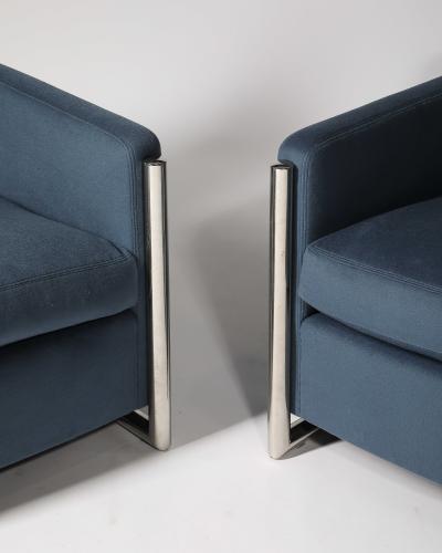 Newly Upholstered Alpaca and Steel Armchairs Italy c 1960