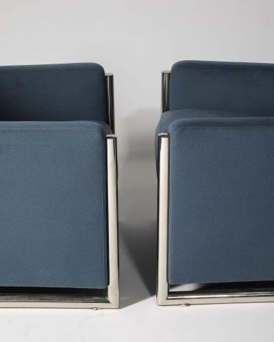 Newly Upholstered Alpaca and Steel Armchairs Italy c 1960