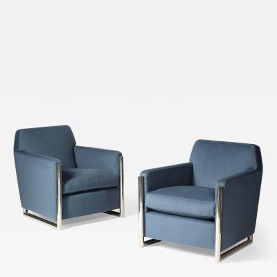 Newly Upholstered Alpaca and Steel Armchairs Italy c 1960