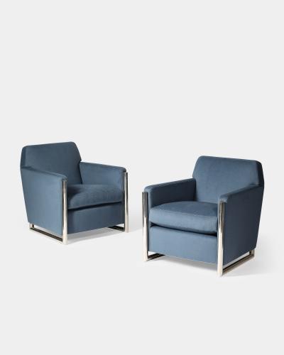 Newly Upholstered Alpaca and Steel Armchairs Italy c 1960