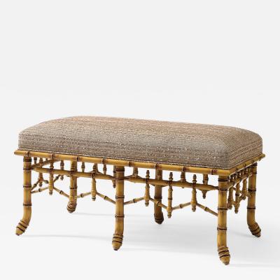 Newly Upholstered Brighton Style Faux Bamboo Bench