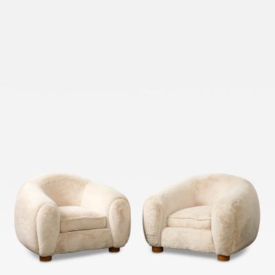 Newly Upholstered Lounge Chairs with Walnut Legs