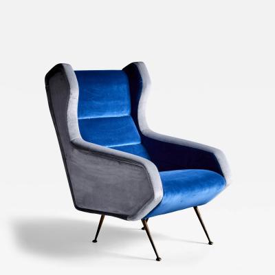 Newly upholstered Lounge Chair in Blue and Grey Italy 1950s