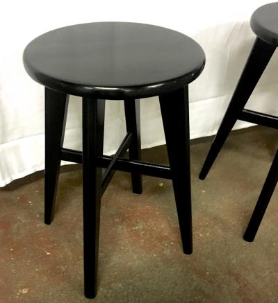 Nice Mid Century Set of 4 Small French Black Stools