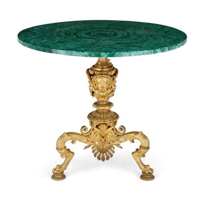 Nicholas I period Russian malachite side table with gilt bronze base