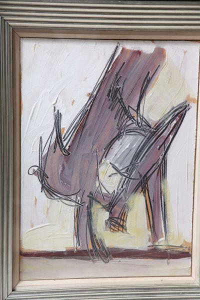 Nicholas Krushenick American Mid Century Framed Oil Painting Title Birds 