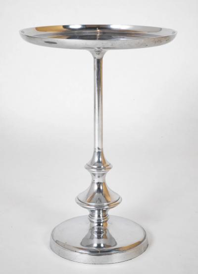 Nickel Plated Dish Top Pedestal Side Table