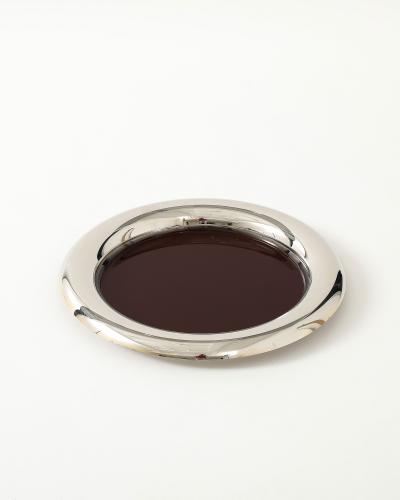 Nickel Plated Gold and Brown Enamel Serving Tray Italy c 1970