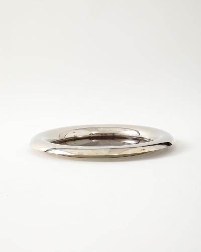 Nickel Plated Gold and Brown Enamel Serving Tray Italy c 1970