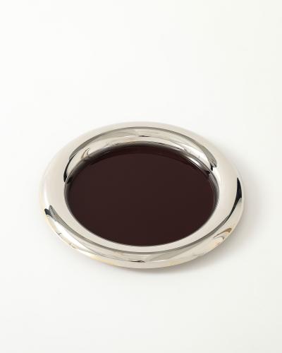 Nickel Plated Gold and Brown Enamel Serving Tray Italy c 1970