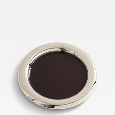 Nickel Plated Gold and Brown Enamel Serving Tray Italy c 1970