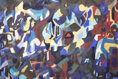 Nicky S Kleim Large Midcentury Abstract Oil on Canvas Signed and Dated 1971