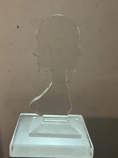 Nicola L ILLUMINATED LUCITE MALE FEMALE ON GREY LUCITE PEDESTAL IN THE MANNER OF NICOLA
