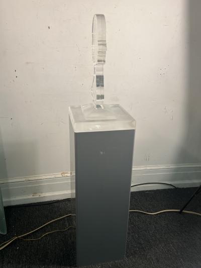 Nicola L ILLUMINATED LUCITE MALE FEMALE ON GREY LUCITE PEDESTAL IN THE MANNER OF NICOLA