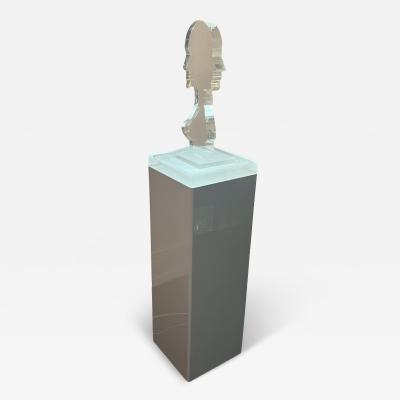Nicola L ILLUMINATED LUCITE MALE FEMALE ON GREY LUCITE PEDESTAL IN THE MANNER OF NICOLA