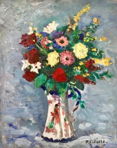 Nicolai Cikovsky Bouquet in Porcelain Pitcher 