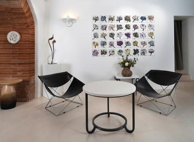 Nicolas Aubagnac DEAUVILLE Wought iron and lime stone pedestal table