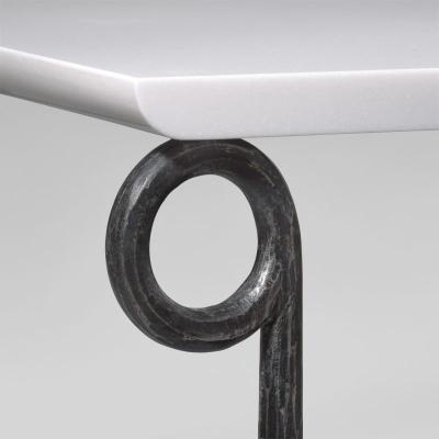 Nicolas Aubagnac DELPHES Wought iron and Thassos marble pedestal table