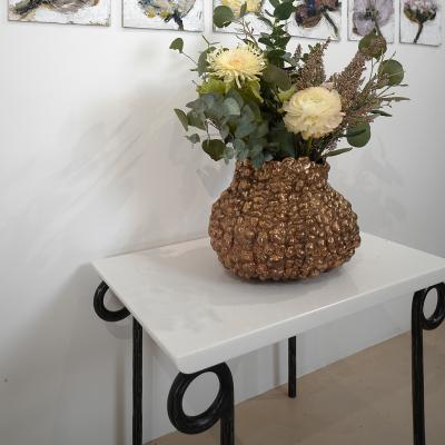 Nicolas Aubagnac DELPHES Wought iron and Thassos marble pedestal table