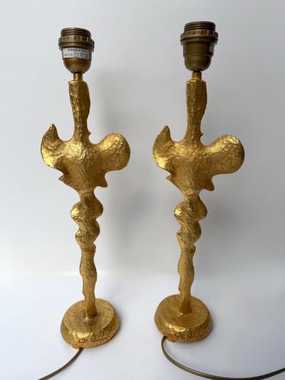 Nicolas De Wael Pair of Lamps Gilt Metal by Nicolas De Wa l for Fondica France 2000s
