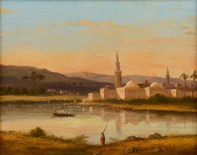 Nicolas Louis Andr Prevost Antique Orientalist Oil Painting Mosque Riverside Nicolas Louis Andr Prevost