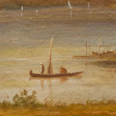 Nicolas Louis Andr Prevost Antique Swiss Orientalist oil painting of a mosque by the coast by Prevost