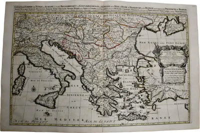 Nicolas Sanson Southern Eastern Europe A Large 17th C Hand colored Map by Sanson Jaillot