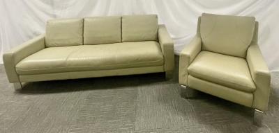 Nicoletti Salotti Mid Century Modern Italian Leather Sofa and Chair by Nicoletti Italy 1970s