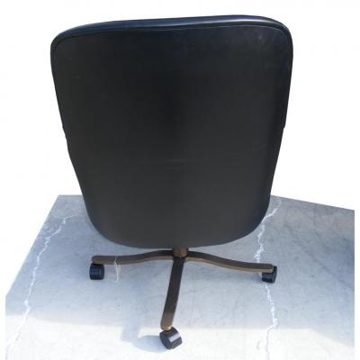 Nicos Zographos 1 Vintage Midcentury Zographos Alpha Chair Black Leather Bronze Base