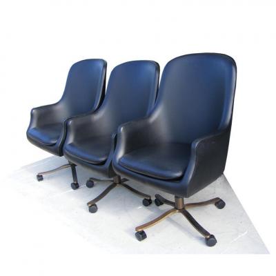 Nicos Zographos 1 Vintage Midcentury Zographos Alpha Chair Black Leather Bronze Base