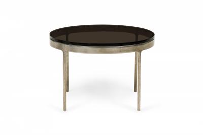Nicos Zographos Circular Smoked Glass and Stainless Steel End Side Tables