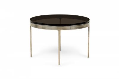 Nicos Zographos Circular Smoked Glass and Stainless Steel End Side Tables
