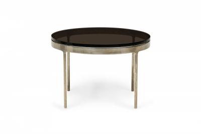Nicos Zographos Circular Smoked Glass and Stainless Steel End Side Tables