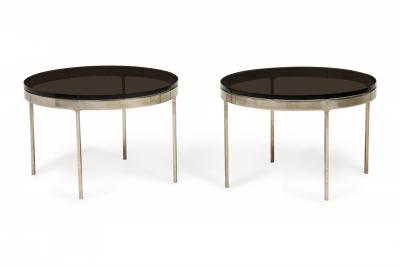 Nicos Zographos Circular Smoked Glass and Stainless Steel End Side Tables