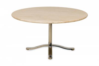 Nicos Zographos Mid Century American Circular Travertine and Steel Dining Table