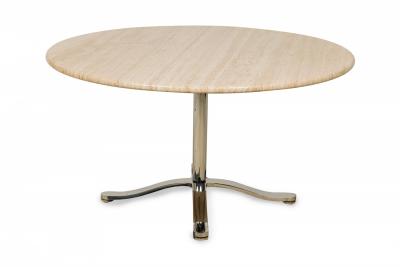 Nicos Zographos Mid Century American Circular Travertine and Steel Dining Table