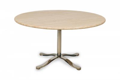 Nicos Zographos Mid Century American Circular Travertine and Steel Dining Table