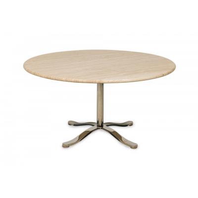 Nicos Zographos Mid Century American Circular Travertine and Steel Dining Table
