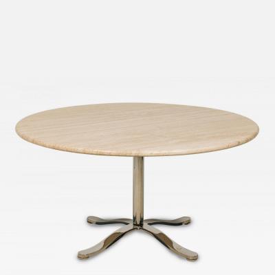Nicos Zographos Mid Century American Circular Travertine and Steel Dining Table
