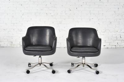 Nicos Zographos Nicos Zographos Gray Leather Office Desk Chairs 1980