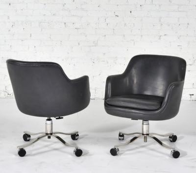 Nicos Zographos Nicos Zographos Gray Leather Office Desk Chairs 1980