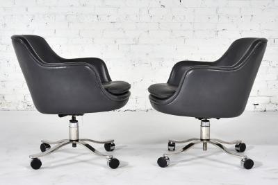 Nicos Zographos Nicos Zographos Gray Leather Office Desk Chairs 1980
