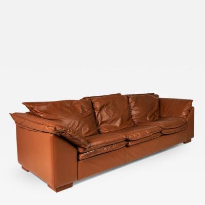 Niels Eilersen Set of Two 2 Modern Low Profile Sofas in Cognac Brown Leather
