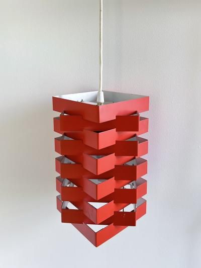 Niels Esmann Hans C Jensen Geometric Red Pendant Wall Light Denmark 1960s