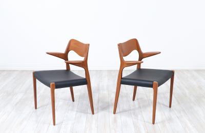 Niels Otto M ller Niels M ller Model 71 Leather Teak Arm Chairs for J L M llers